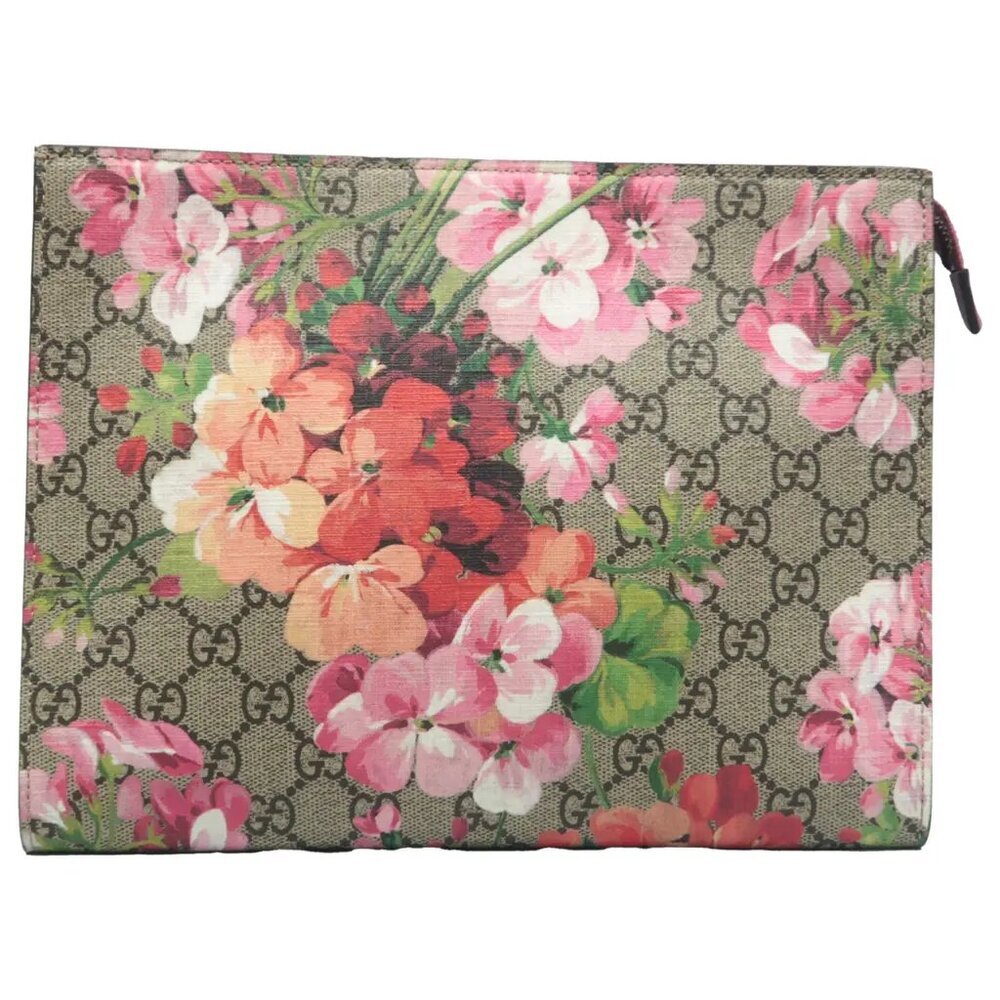 100% Authentic GUCCI Blooms Brown Canvas Clutch Bag 550-091524 - Picture 1 of 12